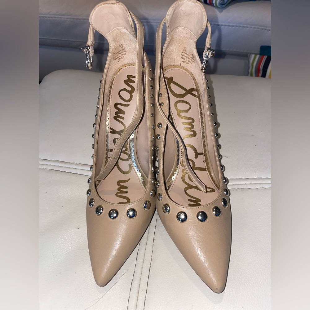 Sam Edelman Helen Beige Studded Heels